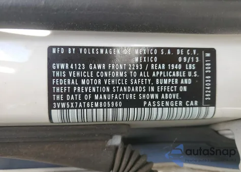 2014 Volkswagen Beetle from USA, damaged, VIN 3VW5X7AT6EM805960